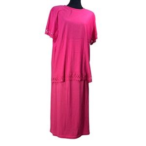Vintage Superline USA Hot Pink Eyelet 2pc Skirt Set Crinkle Plisse One Size 90s